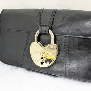 BETSEY JOHNSON Black Clutch Genuine Leather Purse
